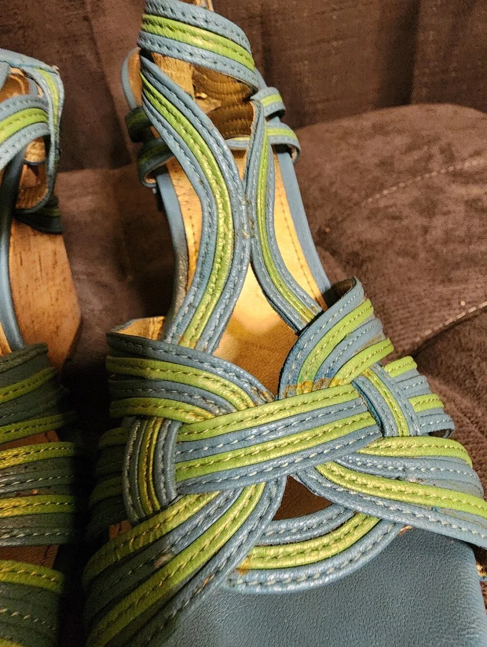 Ivanka Trump Blue Green Cork Platform Wedge Sandals Approx Size 7
